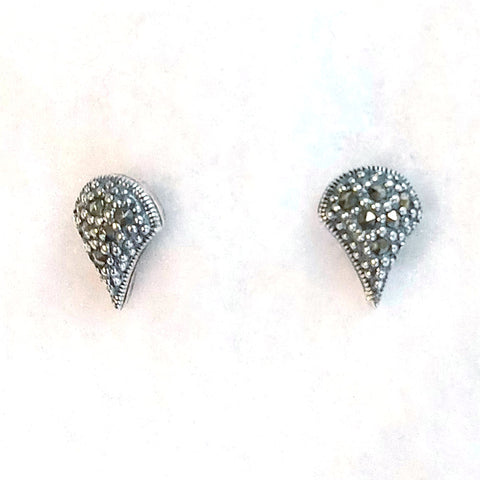 small marcasite post earring round at the bottom and pointed at the top like a raindrop