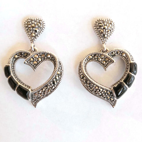 Heart Earrings with Black Onyx