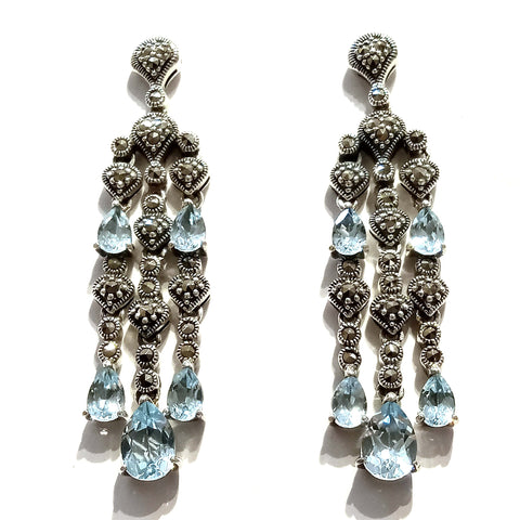 Triple Chandelier Blue Topaz Earrings