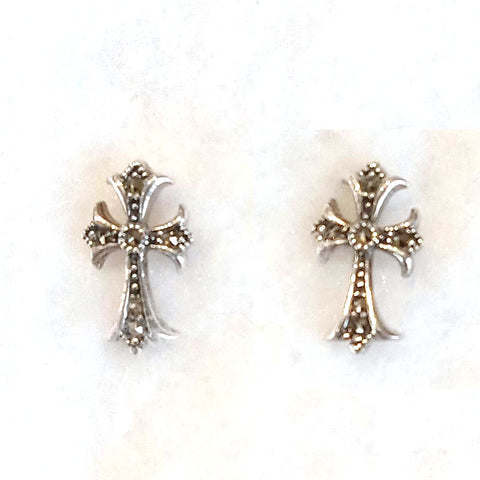marcasite small post earrings fleur de lis cross