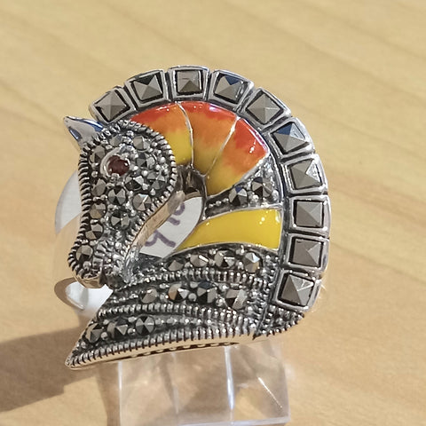 Enameled Horse Head Ring