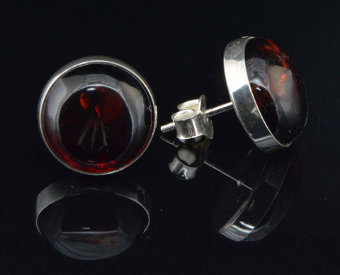 Amber and silver earring 11 mm hemisphere post