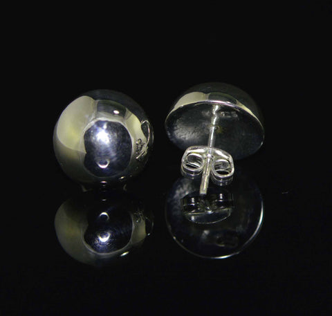 Silver stud earrings hemisphere post 12 mm