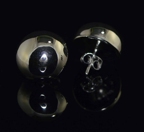 Silver stud earrings hemisphere post 20 mm.