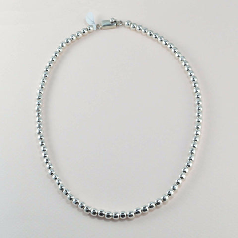 classic all silver beaded necklace - 6 mm. round beads