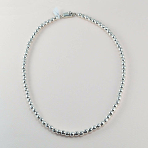Classic All Silver Beaded Necklace - 6 mm. round beads