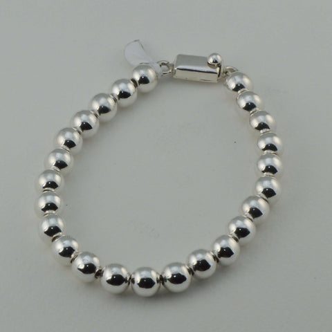 classic all silver beaded bracelet - 8 mm. round beads