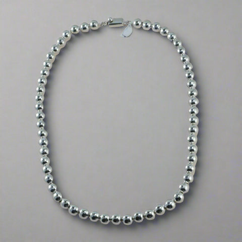 classic all silver beaded necklace - 8 mm. round beads