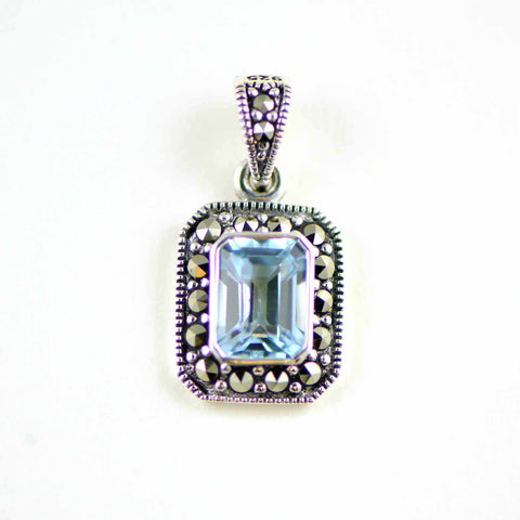 Blue topaz rectangle marcasite pendant