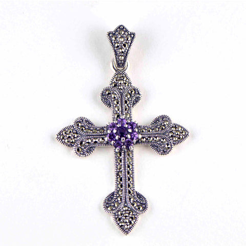 large marcasite cross with amethyst