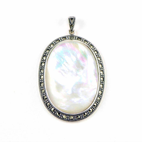 mother of pearl large oval marcasite pendant