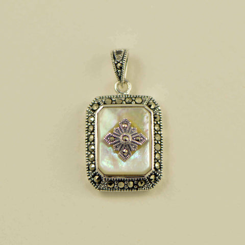 mother of pearl rectangle marcasite pendant