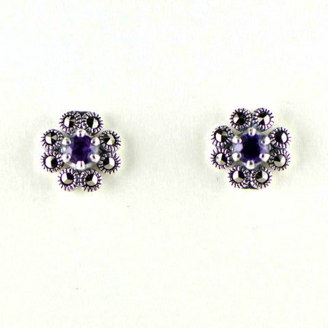 Amethyst prong set marcasite earrings