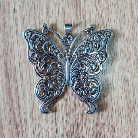 large sterling silver pendant open filigree work butterfly with long antenna