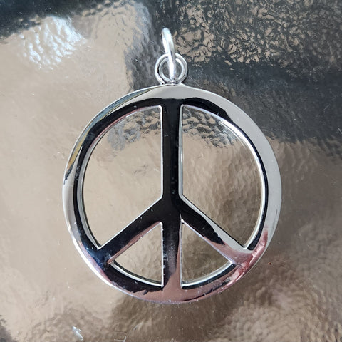 large high polish peace symbol pendant in sterling silver