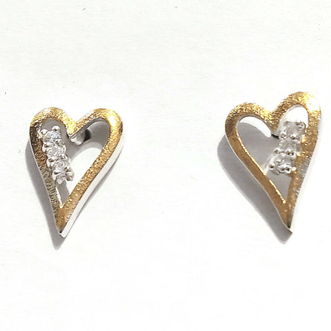 Gold Plate Heart Earrings w/3 CZs