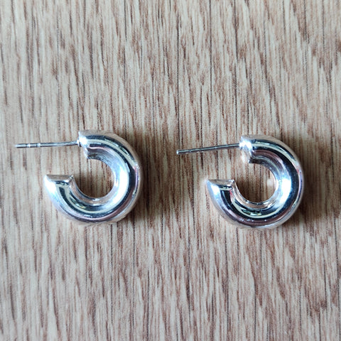 small hoop huggee earring with post high polish sterling silver