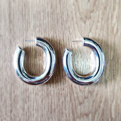 large oval hoops with post high polish sterling silver