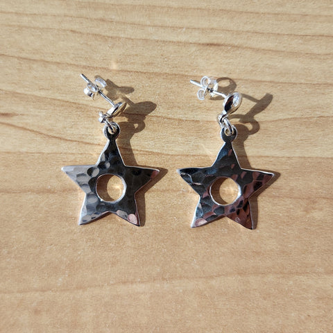 Dangling Hammered Star Post Earring