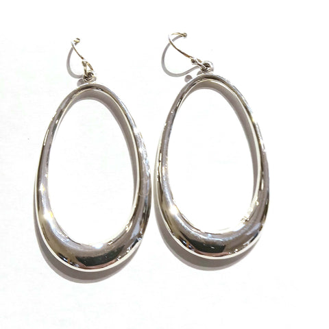 Open Oval Silver Hook Earrings