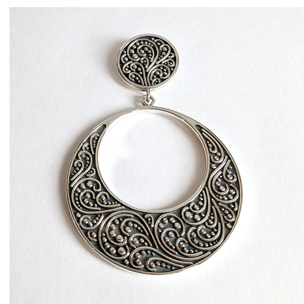 Arabesque Circle and Crescent Post – Mar Silver Jewelry
