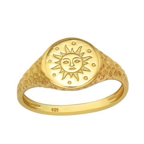Gold Plate Sun Signet Ring