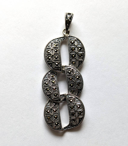 sterling silver and marcasite pendant 3 link curb chain