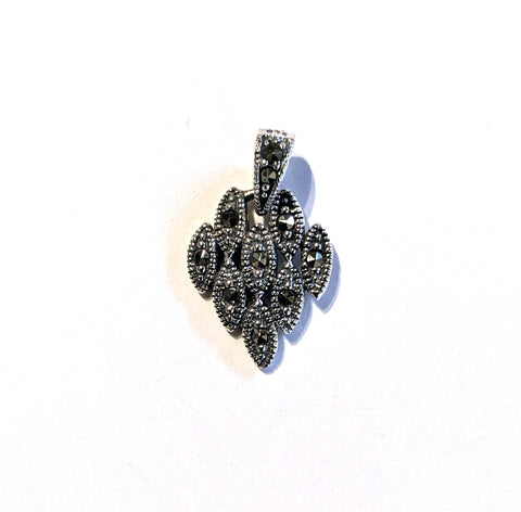 small marcasite and sterling silver diamond shaped pendant