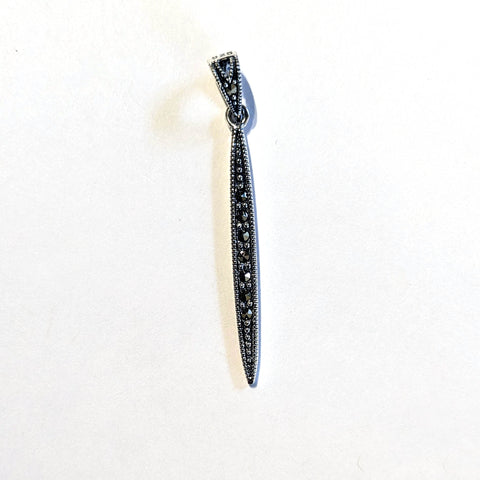 marcasite and silver long thin pendant