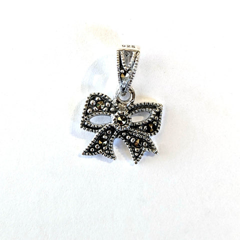 sterling silver marcasite bow shaped small pendant