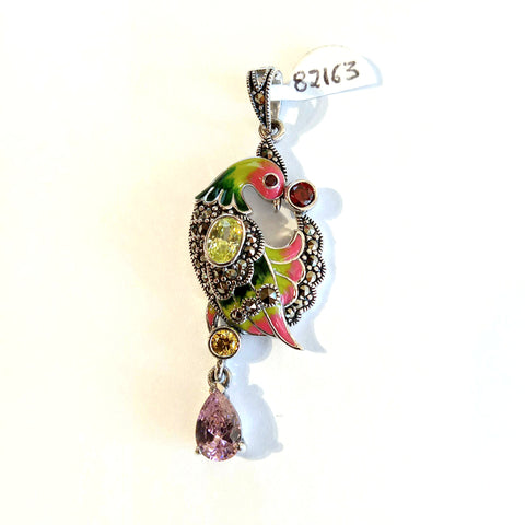 Enameled Bird Pendant with Gemstones