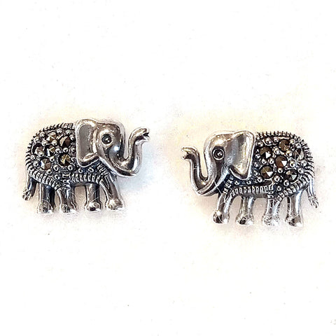 small stud marcasite earrings elephant profile with trunk up