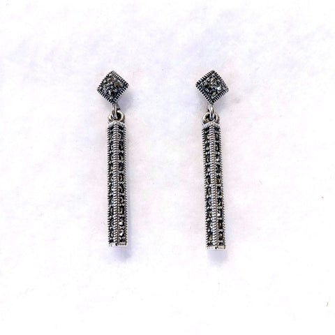 long tall rectangular prism baton dangling earrings marcasite