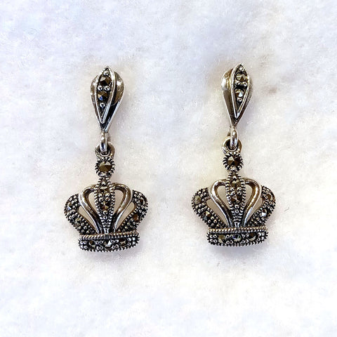 marcasite earrings crown dangling from a post