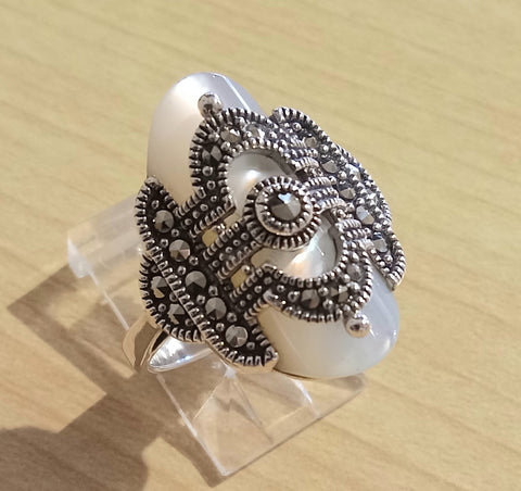 Marcasite Mother-of-Pearl Captive Ring