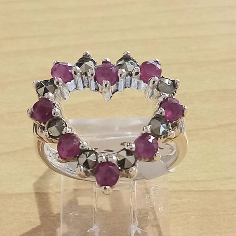 Marcasite Ruby Heart Ring