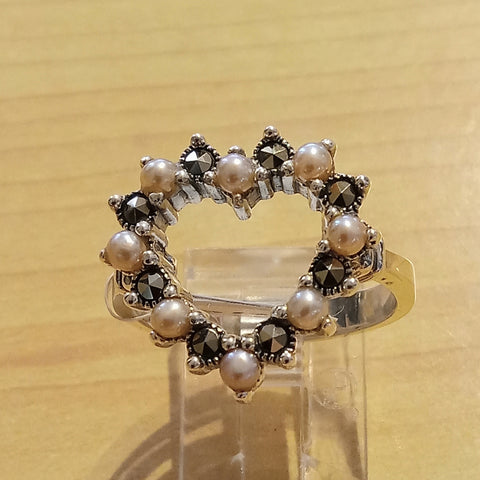 Marcasite Pearl Heart Ring