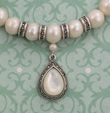 Freshwater Pearl Graduated Bead with Mother of Pearl Marcasite Pendant