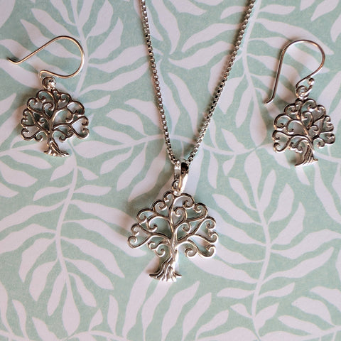 Tree of Life Set - Earrings, Pendant and Box Chain