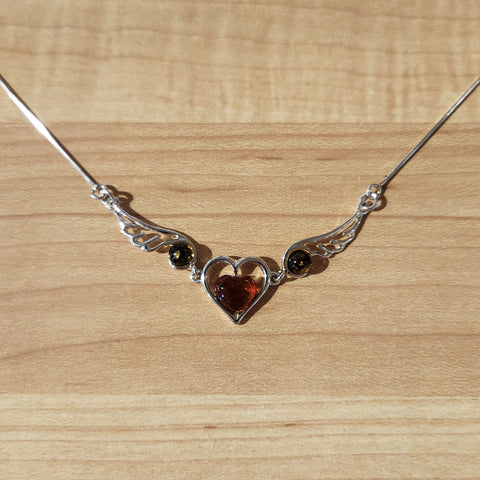 heart with wings amber necklace