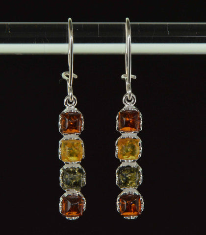 Amber earring with 4 squares: tricolor