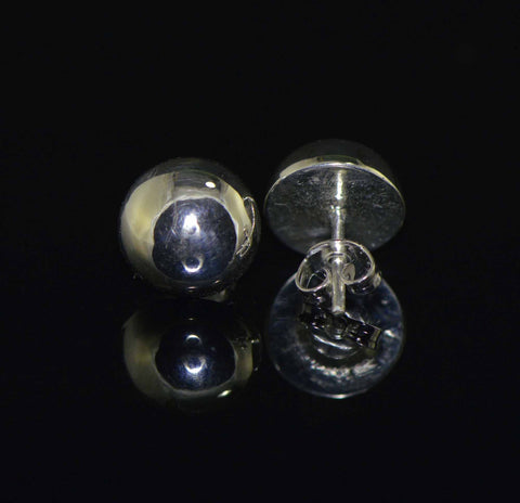 Silver stud earrings hemisphere post 10 mm