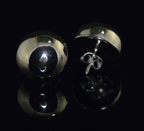 Silver stud earrings hemisphere post 16 mm.