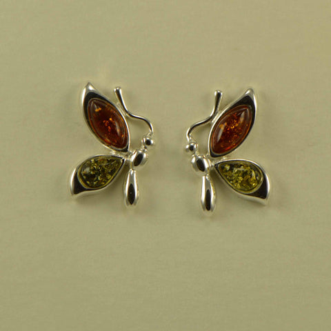 butterfly green brown post earrings