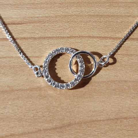 inline chain necklace circle with pave CZs