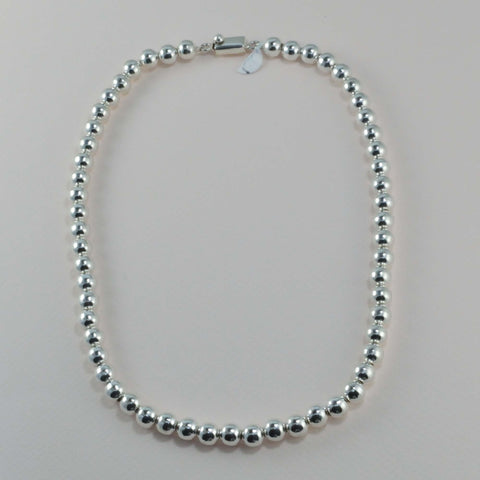 classic all silver beaded necklace - 8 mm. round beads