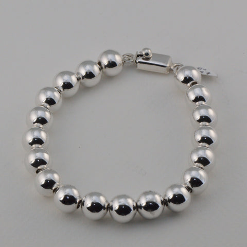 sterling silver 10 millimeter round spherical bead bracelet with box clasp