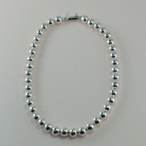 classic all silver beaded necklace - 10 mm. round beads