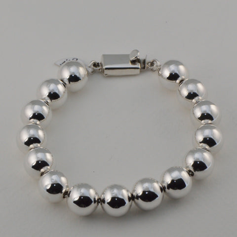 classic all silver beaded bracelet - 12 mm. round beads