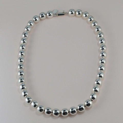 classic all silver beaded necklace - 12 mm. round beads